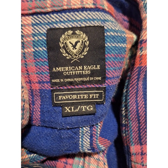 American Eagle Favorite Fit Y2K Womens Flannel XL Blue Pink Plaid Soft Grunge - Picture 5 of 6